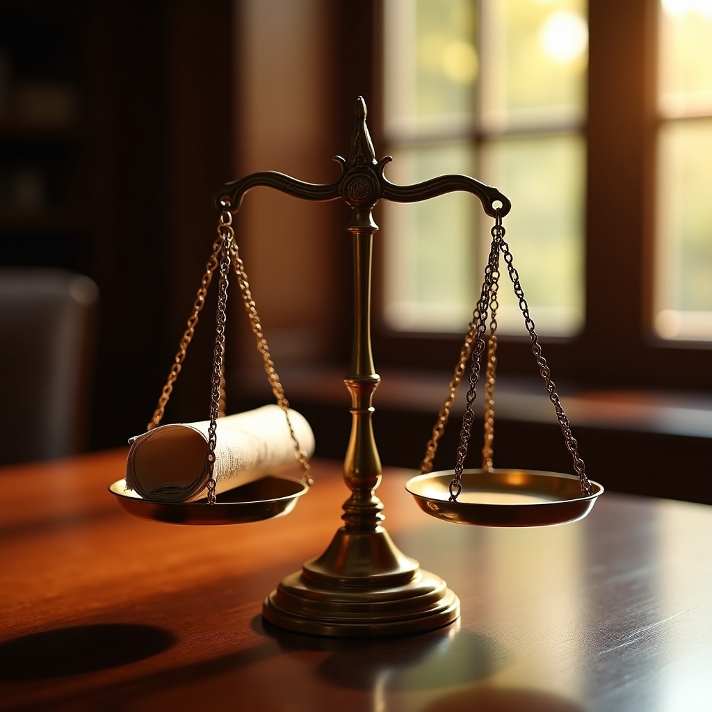 Waage der Gerechtigkeit symbolisiert Mythen und Fakten im Mietrecht